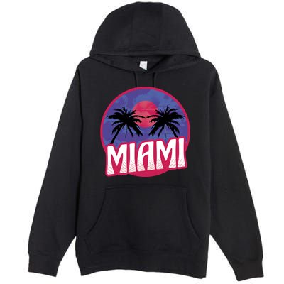 Retro Miami Sunset Palm Tree Premium Pullover Hoodie