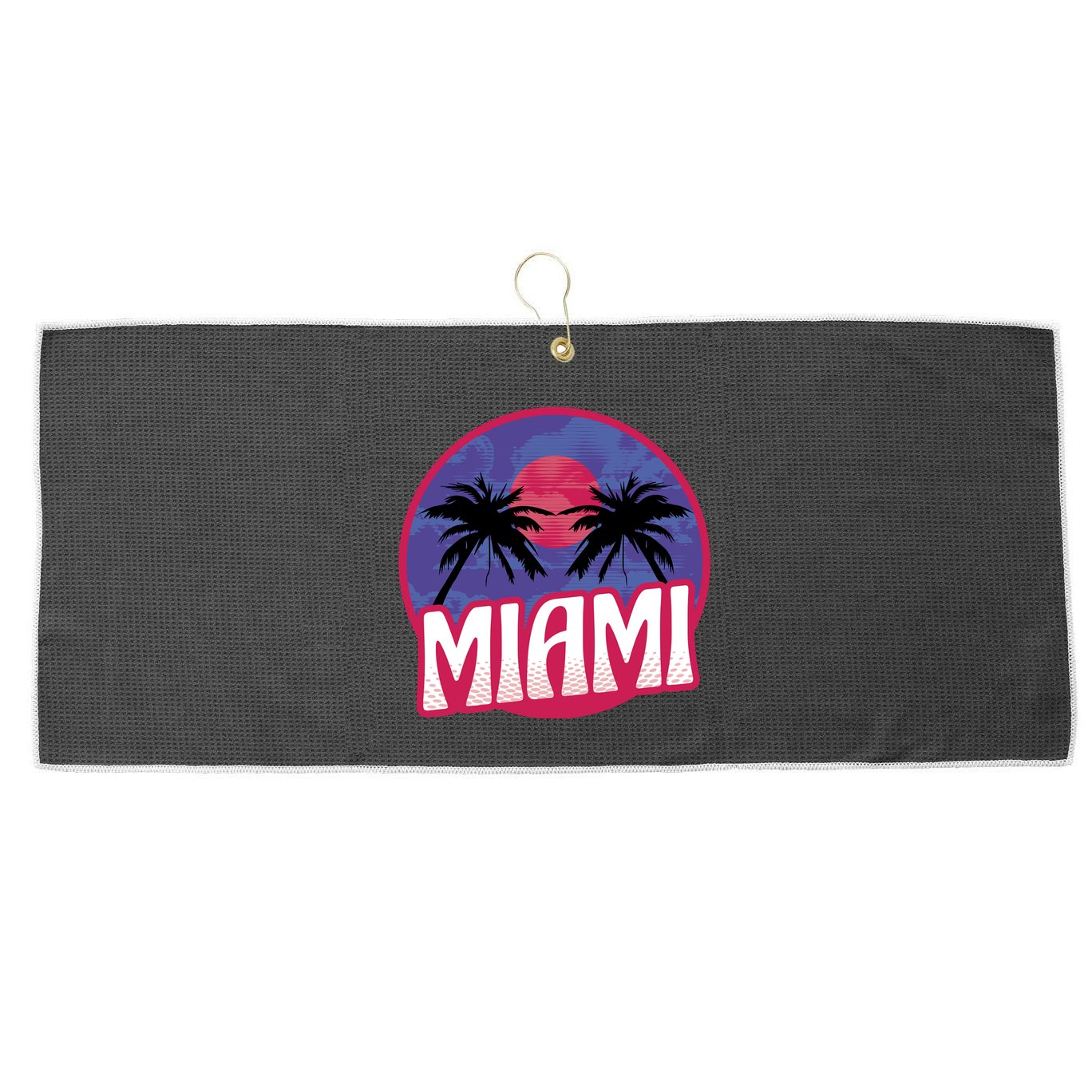 Retro Miami Sunset Palm Tree Large Microfiber Waffle Golf Towel