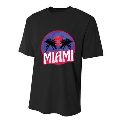 Retro Miami Sunset Palm Tree Youth Performance Sprint T-Shirt