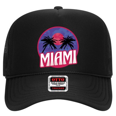 Retro Miami Sunset Palm Tree Trucker Hat
