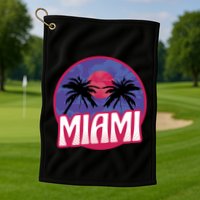 Retro Miami Sunset Palm Tree Golf Towel