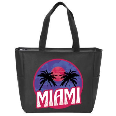 Retro Miami Sunset Palm Tree Zip Tote Bag