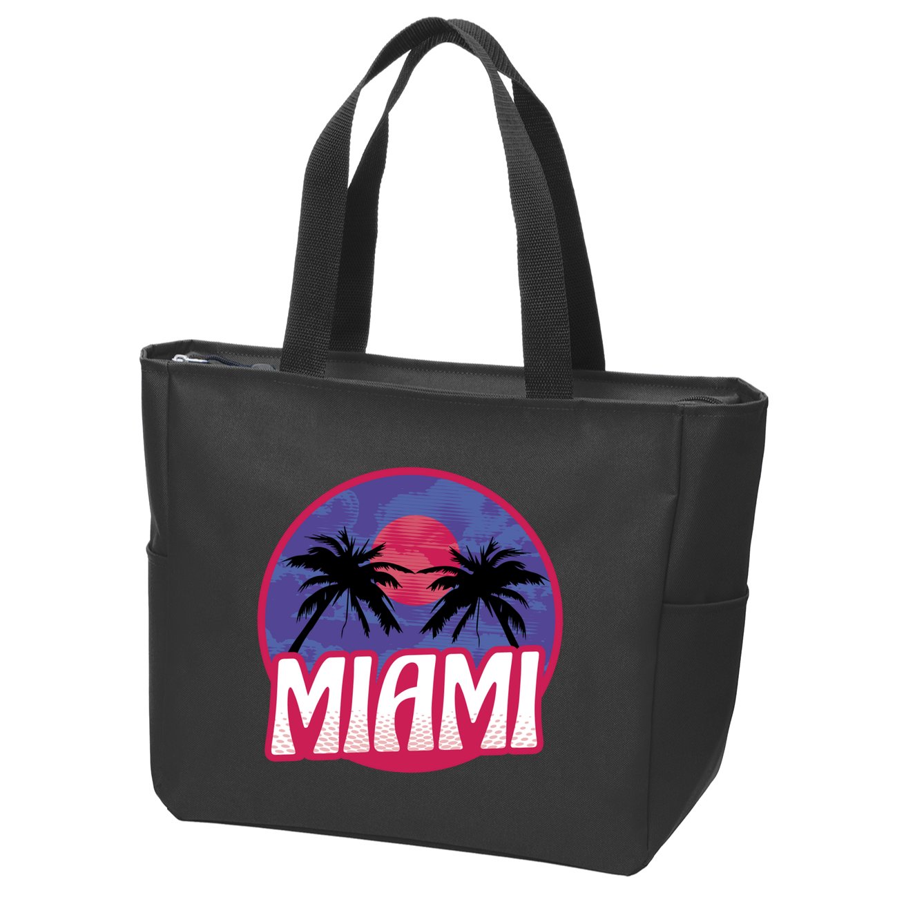 Retro Miami Sunset Palm Tree Zip Tote Bag