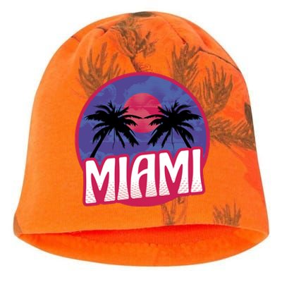 Retro Miami Sunset Palm Tree Kati - Camo Knit Beanie