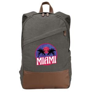 Retro Miami Sunset Palm Tree Cotton Canvas Backpack