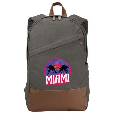 Retro Miami Sunset Palm Tree Cotton Canvas Backpack