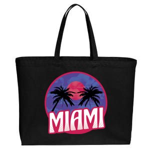 Retro Miami Sunset Palm Tree Cotton Canvas Jumbo Tote