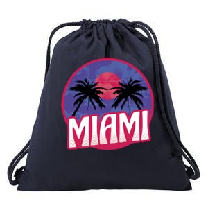 Retro Miami Sunset Palm Tree Drawstring Bag