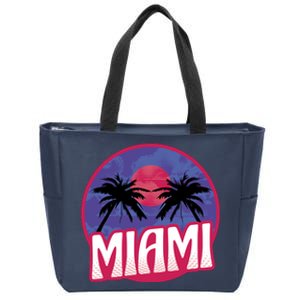 Retro Miami Sunset Palm Tree Zip Tote Bag