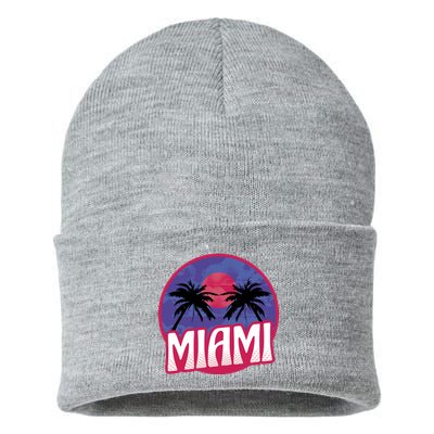 Retro Miami Sunset Palm Tree Sustainable Knit Beanie