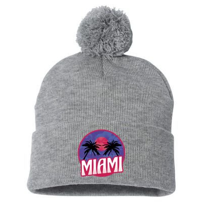 Retro Miami Sunset Palm Tree Pom Pom 12in Knit Beanie