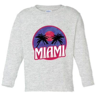 Retro Miami Sunset Palm Tree Toddler Long Sleeve Shirt
