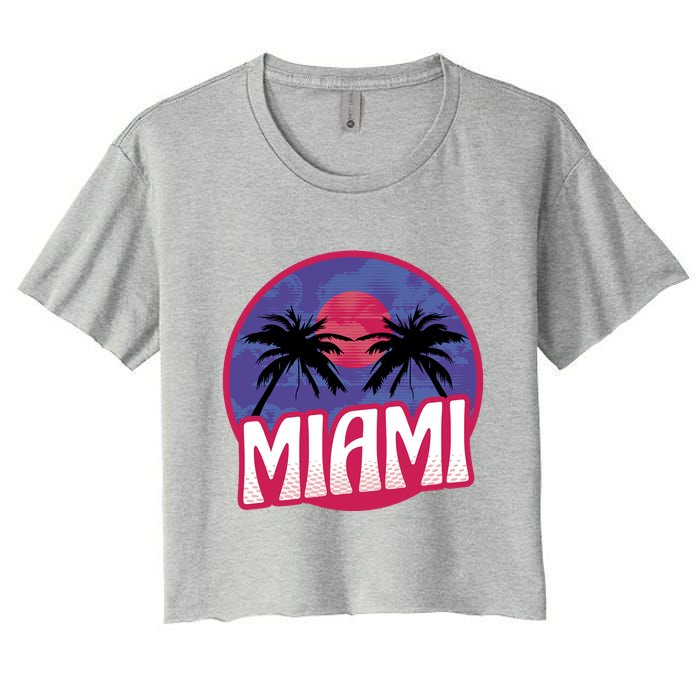 Retro Miami Sunset Palm Tree Crop Top