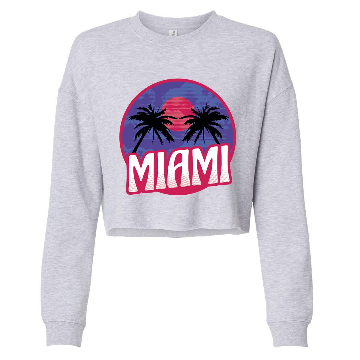 Retro Miami Sunset Palm Tree Cropped Pullover Crew