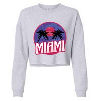 Retro Miami Sunset Palm Tree Cropped Pullover Crew
