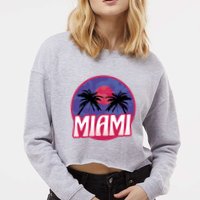 Retro Miami Sunset Palm Tree Cropped Pullover Crew