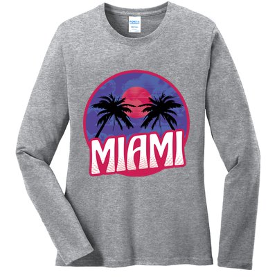 Retro Miami Sunset Palm Tree Ladies Long Sleeve Shirt
