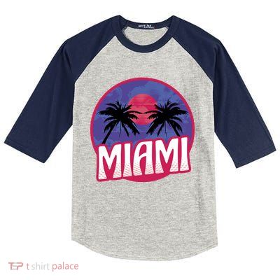 Retro Miami Sunset Palm Tree Kids Colorblock Raglan Jersey