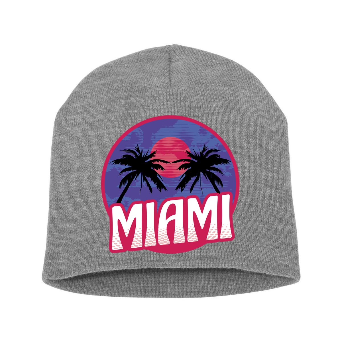Retro Miami Sunset Palm Tree Short Acrylic Beanie