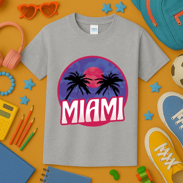 Retro Miami Sunset Palm Tree Kids T-Shirt