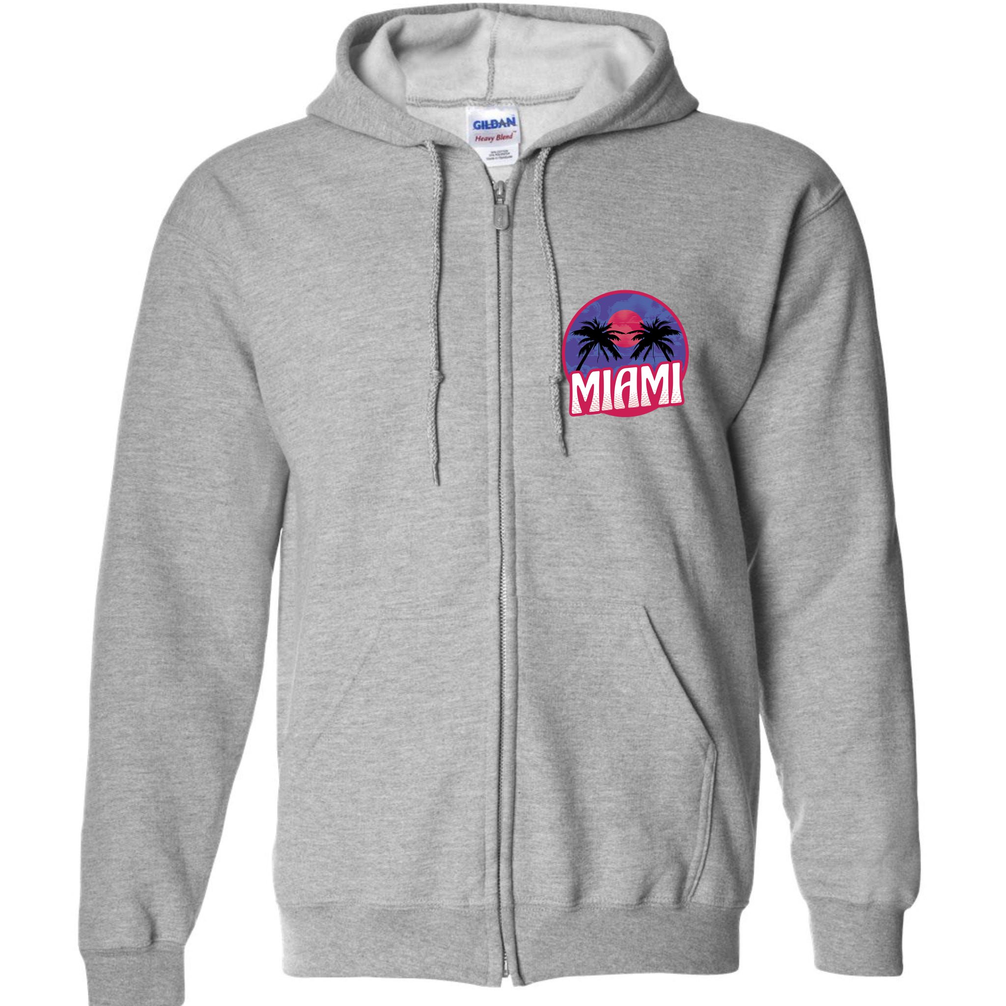 Retro Miami Sunset Palm Tree Full Zip Hoodie