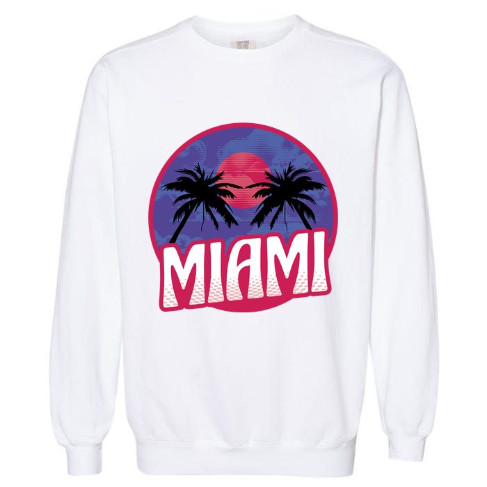 Retro Miami Sunset Palm Tree Garment-Dyed Sweatshirt
