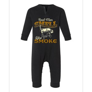 Real Men Smell Like Smoke Pitmaster BBQ Smoker Grilling Infant Fleece One Piece