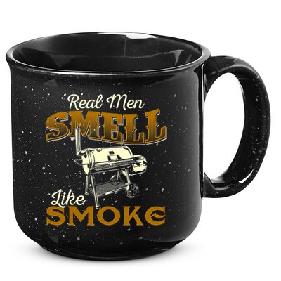 Real Men Smell Like Smoke Pitmaster BBQ Smoker Grilling 15oz Campfire Ceramic Mug