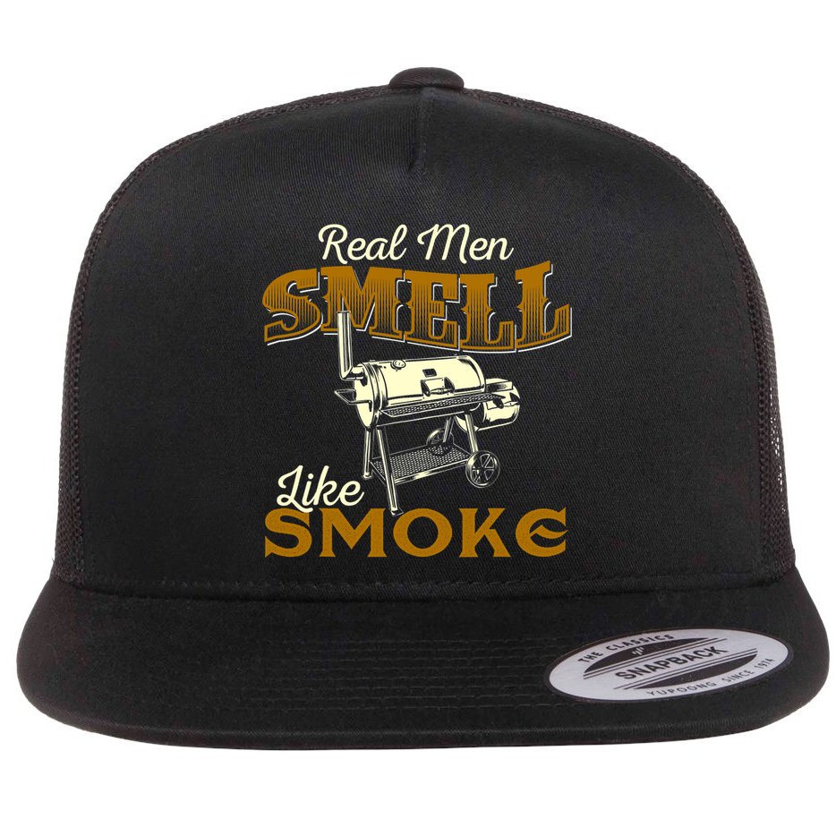 Real Men Smell Like Smoke Pitmaster BBQ Smoker Grilling Flat Bill Trucker Hat