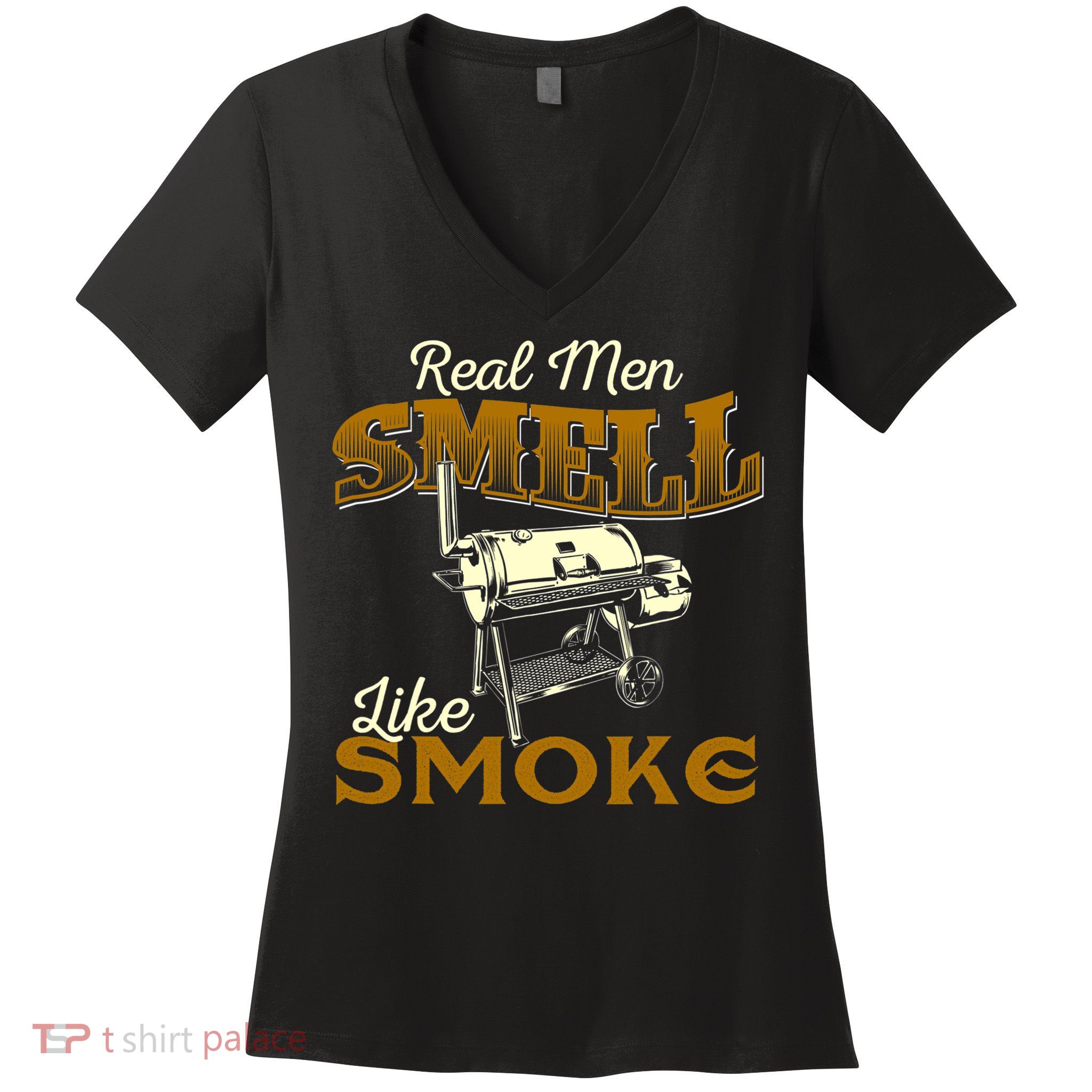 Real Men Smell Like Smoke Pitmaster BBQ Smoker Grilling Women's V-Neck T-Shirt