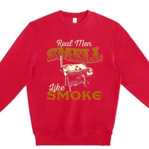 Real Men Smell Like Smoke Pitmaster BBQ Smoker Grilling Premium Crewneck Sweatshirt