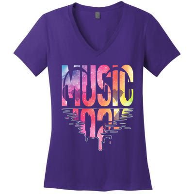 Retro Music Sunset Women's V-Neck T-Shirt
