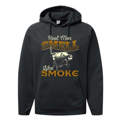 Real Men Smell Like Smoke Pitmaster BBQ Smoker Grilling Performance Fleece Hoodie