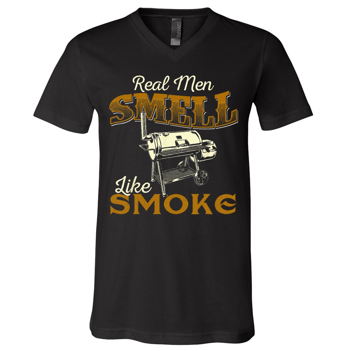 Real Men Smell Like Smoke Pitmaster BBQ Smoker Grilling V-Neck T-Shirt
