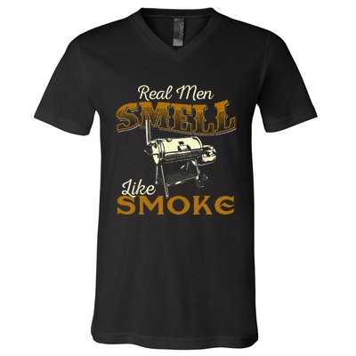 Real Men Smell Like Smoke Pitmaster BBQ Smoker Grilling V-Neck T-Shirt