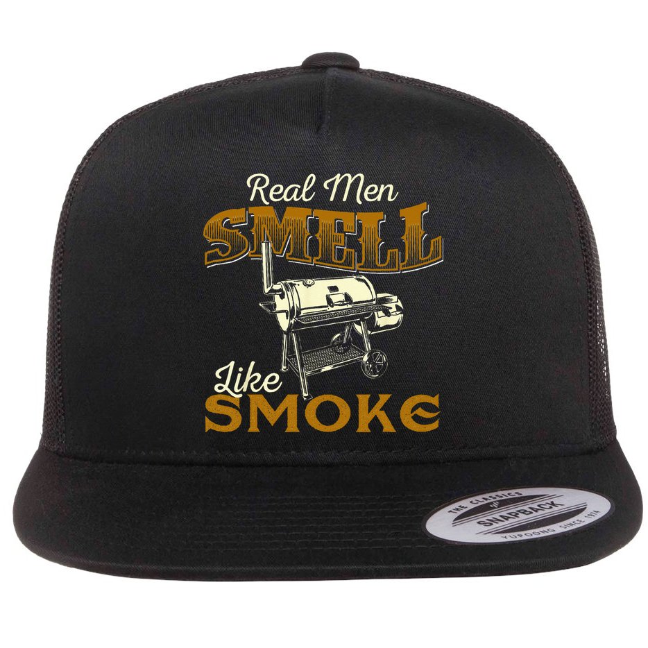 Real Men Smell Like Smoke Pitmaster BBQ Smoker Grilling Flat Bill Trucker Hat