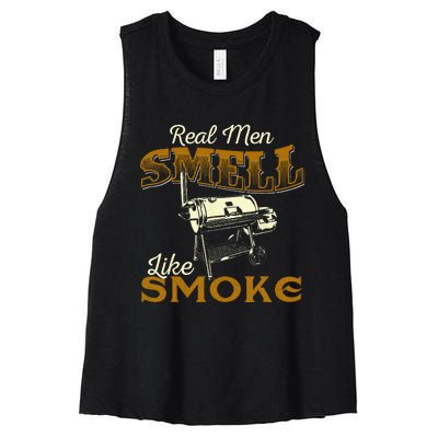 Real Men Smell Like Smoke Pitmaster BBQ Smoker Grilling Women's Racerback Cropped Tank