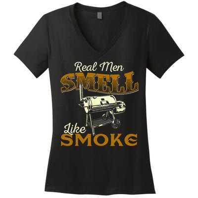 Real Men Smell Like Smoke Pitmaster BBQ Smoker Grilling Women's V-Neck T-Shirt