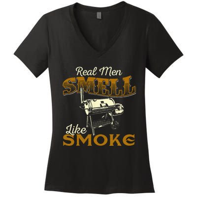 Real Men Smell Like Smoke Pitmaster BBQ Smoker Grilling Women's V-Neck T-Shirt