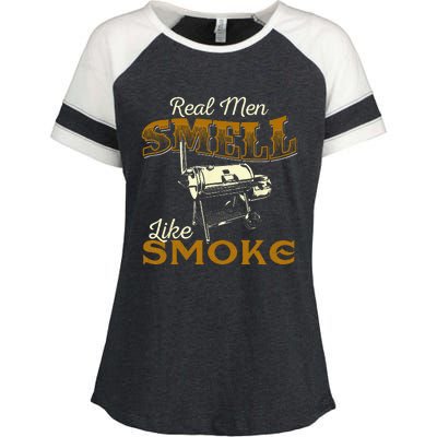 Real Men Smell Like Smoke Pitmaster BBQ Smoker Grilling Enza Ladies Jersey Colorblock Tee