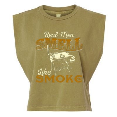 Real Men Smell Like Smoke Pitmaster BBQ Smoker Grilling Garment-Dyed Women's Muscle Tee