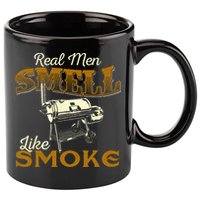 Real Men Smell Like Smoke  Pitmaster BBQ Smoker Grilling 11oz C Handle Ceramic Mug