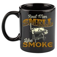 Real Men Smell Like Smoke  Pitmaster BBQ Smoker Grilling 11oz C Handle Ceramic Mug
