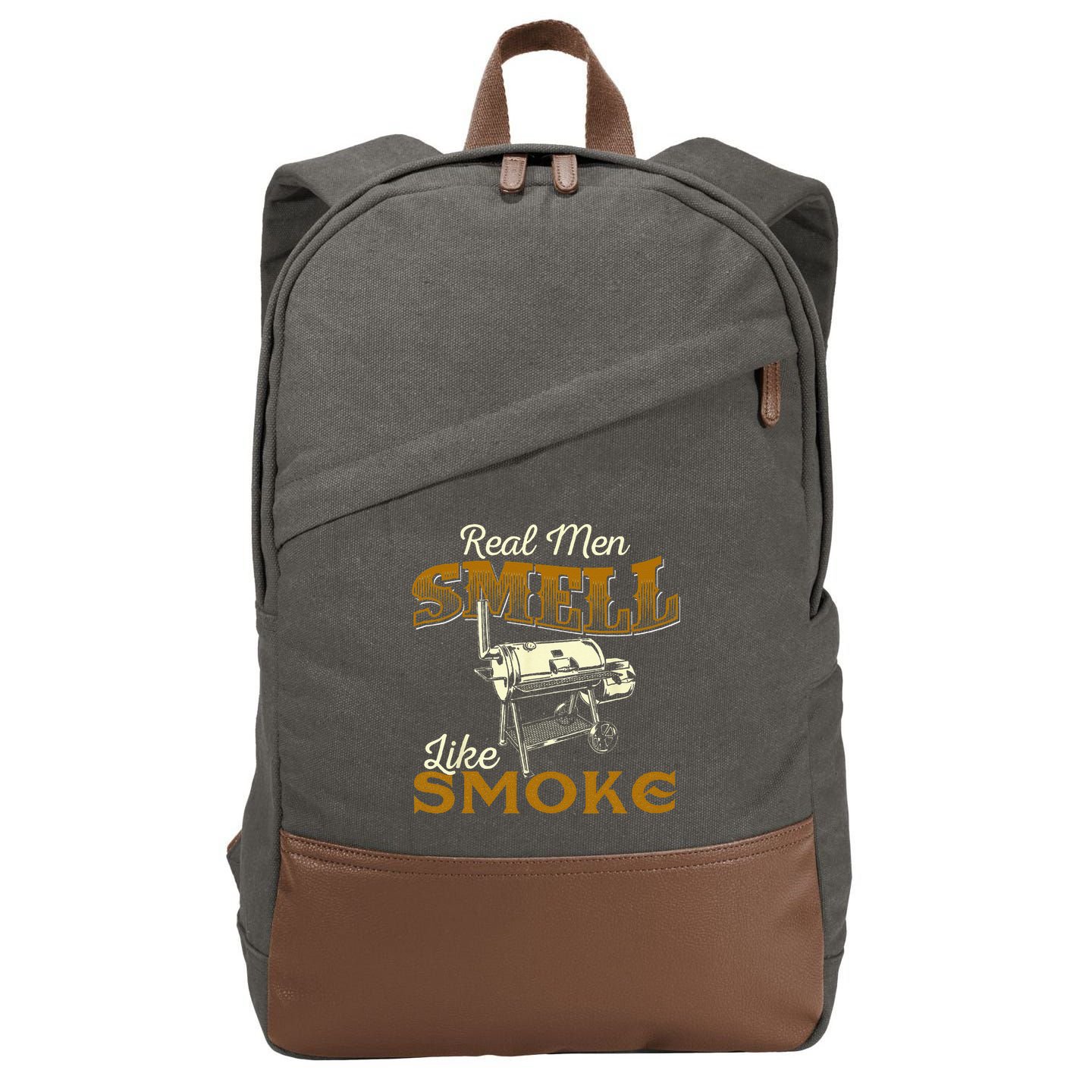 Real Men Smell Like Smoke  Pitmaster BBQ Smoker Grilling Cotton Canvas Backpack