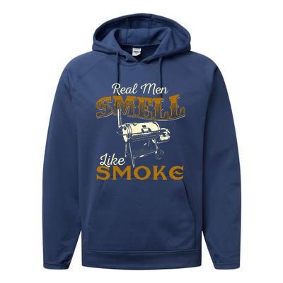 Real Men Smell Like Smoke  Pitmaster BBQ Smoker Grilling Performance Fleece Hoodie