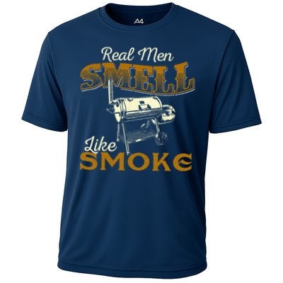 Real Men Smell Like Smoke  Pitmaster BBQ Smoker Grilling Performance Shirt