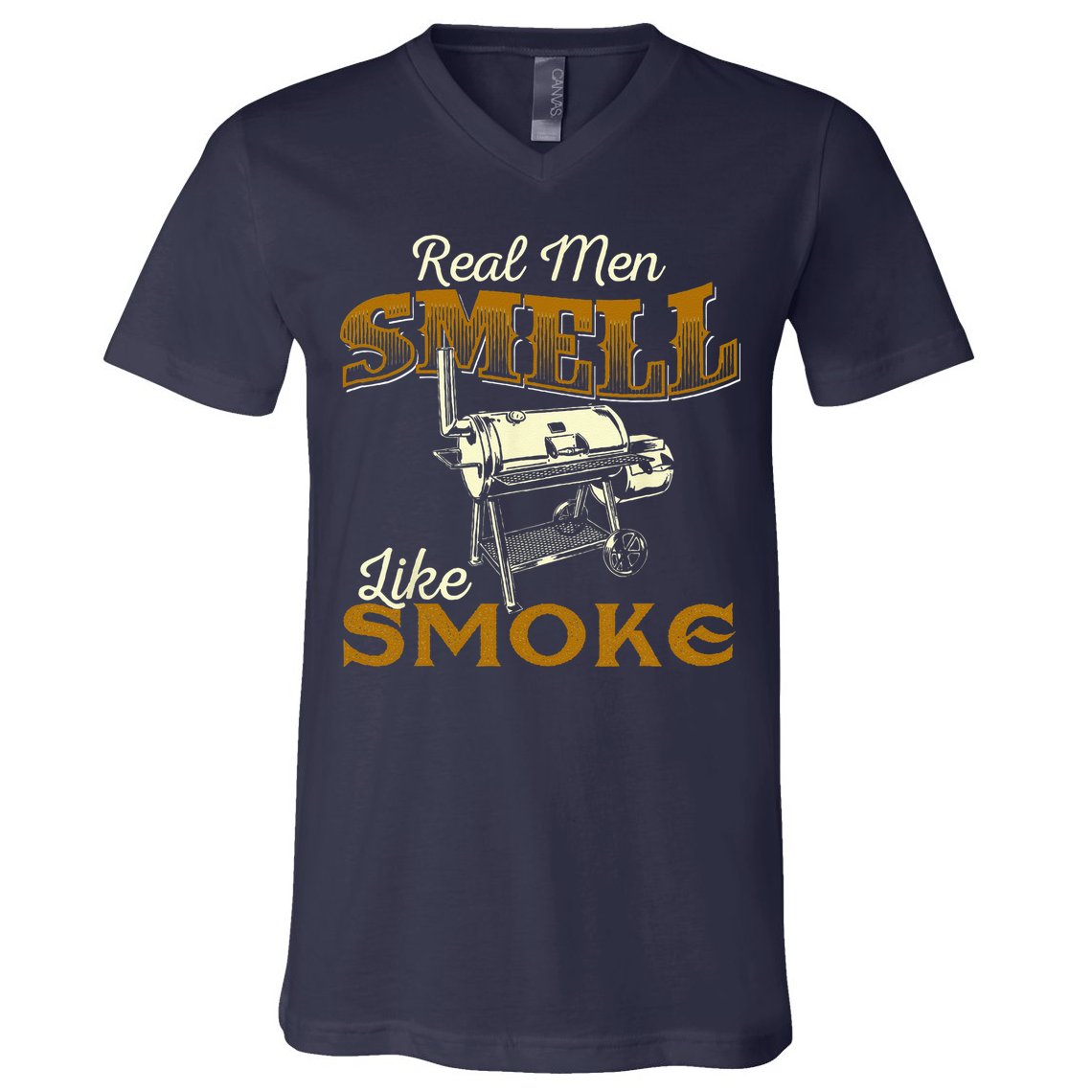 Real Men Smell Like Smoke  Pitmaster BBQ Smoker Grilling V-Neck T-Shirt