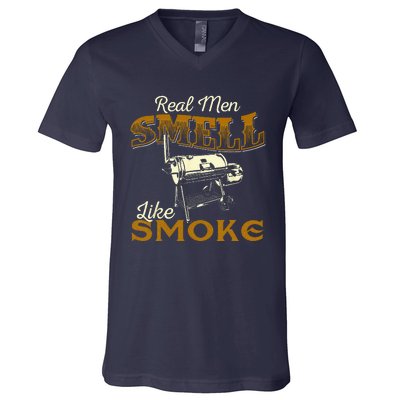 Real Men Smell Like Smoke  Pitmaster BBQ Smoker Grilling V-Neck T-Shirt