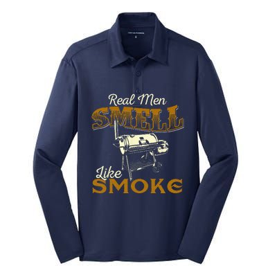 Real Men Smell Like Smoke  Pitmaster BBQ Smoker Grilling Silk Touch Performance Long Sleeve Polo