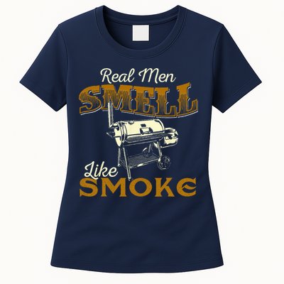 Real Men Smell Like Smoke  Pitmaster BBQ Smoker Grilling Womens T-Shirt